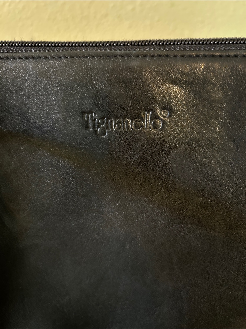 Tignanello Genuine Leather Shoulder Bag Black Double Straps Structured Purse - Picture 2 of 7